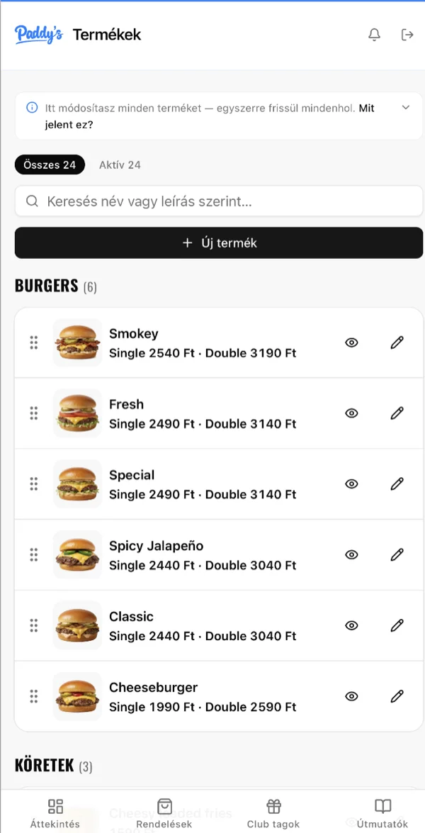 Menu management: products, prices and variants in the staff's hands